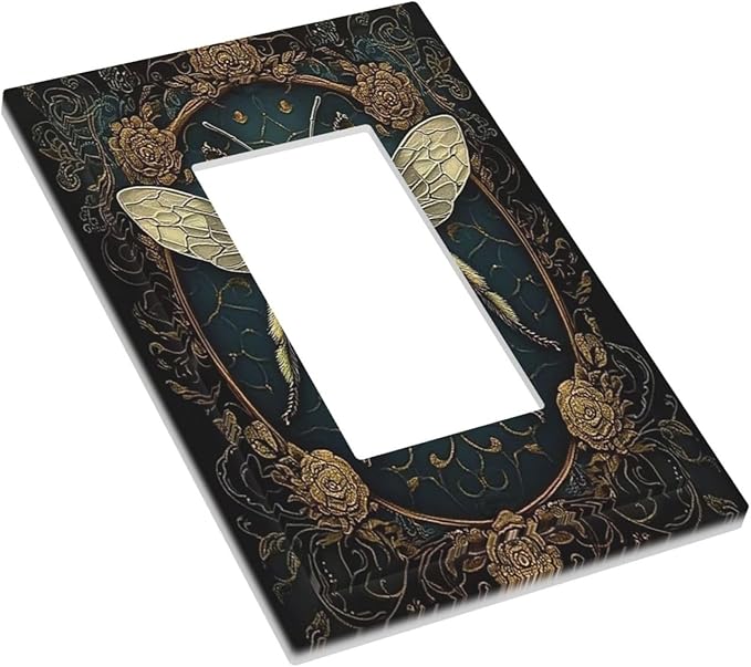 Decorative Outlet Covers Mid Century Bee Dark Floral 1 Gang Single Rocker Light Switch Cover Plate Wall Plates Gfci Faceplate For Home Office Decor