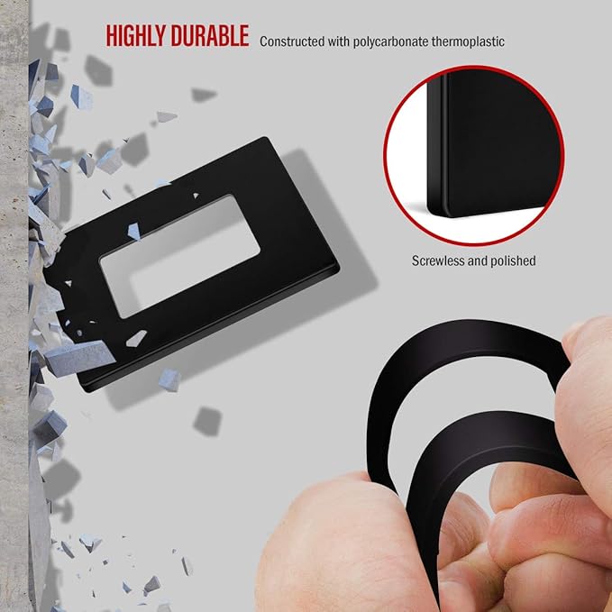 ENERLITES - SI8831-BK-SL Screwless Decorator Wall Plate Child Safe Outlet Cover, Size 1-Gang 4.68" H x 2.93” L, Unbreakable Polycarbonate Thermoplastic, SI8831-BK, Glossy, Black