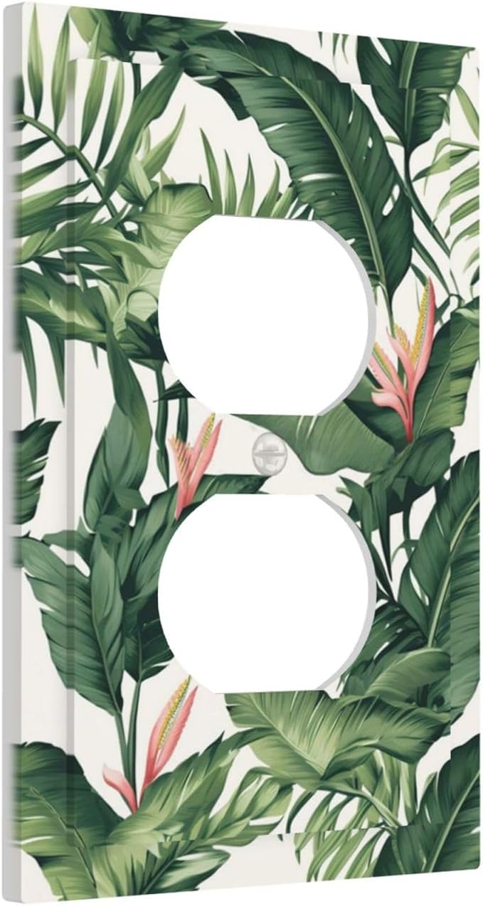 Tropical Leaf Jungle Botanical Palm Tree Greenery Floral Outlet Covers 1 Gang Duplex Light Switch Cover Decorative Switch Plates Electrical Receptacle Faceplate Wall Plate for Bedroom Living Room