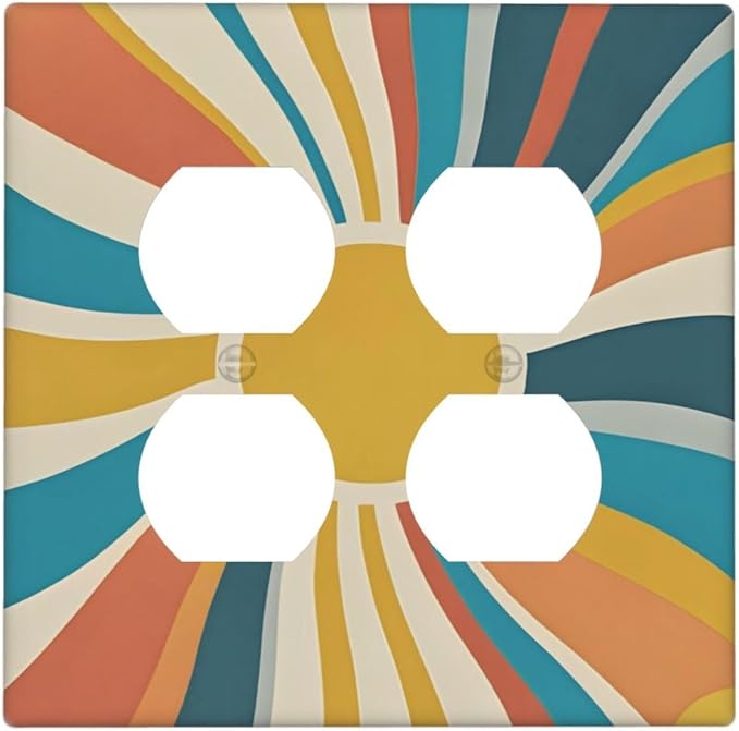 Decorative Outlet Covers with Retro Mid-Century Modern Sunburst Motif Design 2 Gang Wall Plate Double Duplex Receptacle Light Switch Cover Switch Plate Cover for Abstract Wall Decor