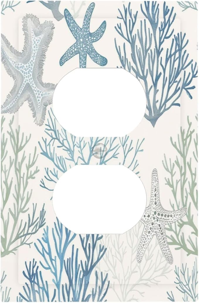 Outlet Covers Ocean Beach Theme Starfish Seashell Coral 1 Gang Duplex Light Switch Cover Decorative Switch Plates Electrical Receptacle Faceplate Wall Plate For Bathroom Kids Room Decor