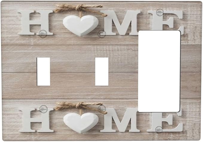 Farm Country Love Home Wood Print 3-Gang 2-Toggle 1-GFCI/Decorator Combination Light Switch Decorative Triple Combo Device Switches/Rocker Outlet Covers and Wall Plate