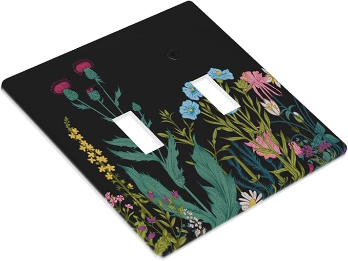 Boho Flowers Colorful Floral Double Light Switch Cover Plates Decorative 2 Gang Wall Plate Double Toggle Lightswitch Cover