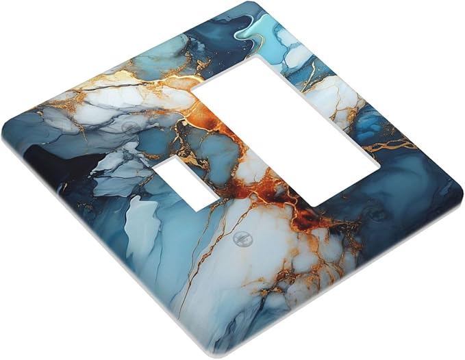 Light Switch Cover Plate Golden Abstract Luxury Marble 2 Gang Combo Wall Plates Toggle Rocker Decorative Switch Plates and Outlet Covers for Livingroom Bathroom Decor