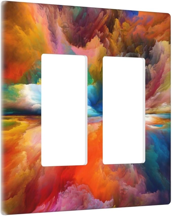 Light Switch Cover Plate Iridescent Abstract Colorful Clouds 2 Gang Double Rocker Decorative Switch plates Rainbow GFCI Wall Plates Electrical Outlet Covers Receptacle for Bathroom Home Decor