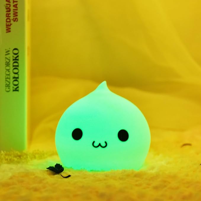 Portable Silicone LED Cartoon Night Light for Kids USB Rechargeable, Warm/White Light, 7-Color Changeable Light, Cute Children Night Lamp for Baby, Bedroom and Nursery (Water Drop)