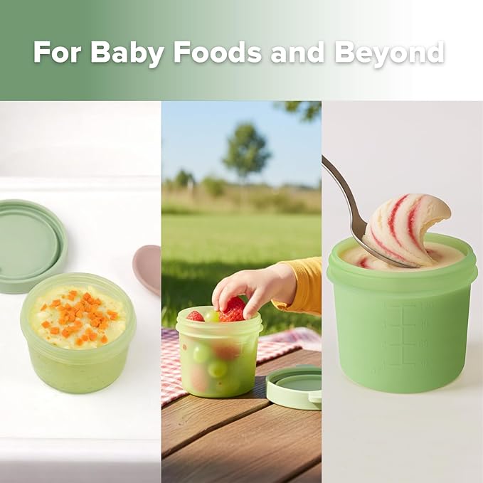 Haakaa Animal Friends Silicone Food Pod Set, 4oz/120ml Baby Food Containers & Jars with Tray, Leakproof Lids, Ice Cream Containers for Homemade Ice Cream,4 Pack,Oat Tray
