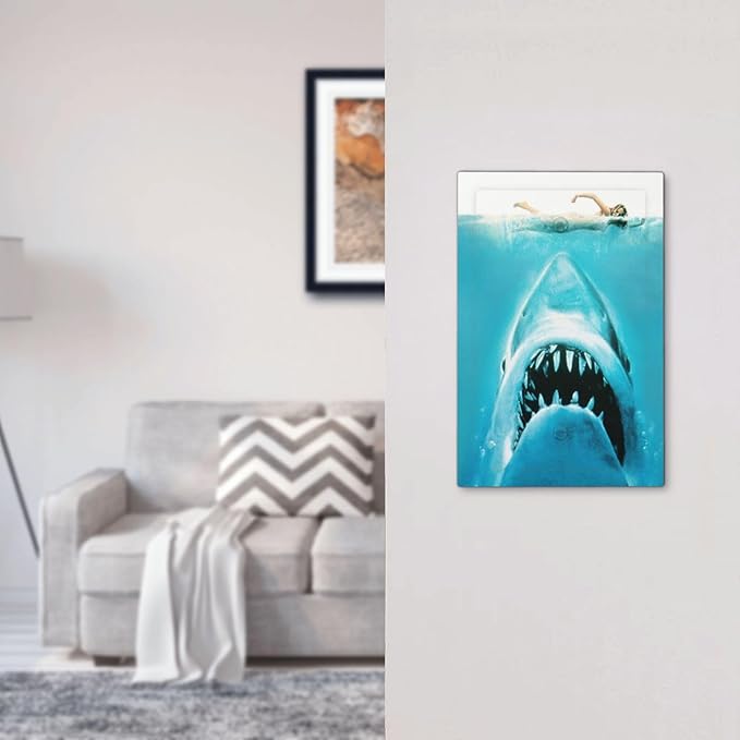 Beach Shark Oceanjaws Movie Vintage Look Light Switch Cover Plate 1 Gang No Device Blank Electrical Wall Plates Faceplate Decorative Switch Plate Covers for Bathroom Kids Room Decor