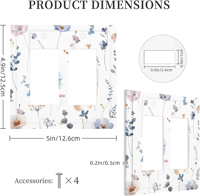 Wildflowers Plant Leaves Floral Berry Decorative Outlet Covers 2 Gang Double GFCI Rocker Electrical Wall Panels Light Switch Cover Plate for Bed Room Living Room Decor