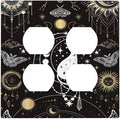 White Cat Tarot Moon Phases Moth Celestial Gothic Outlet Covers 2 Gang Double Duplex Decorative Light Switch Covers Electrical Wallplates Socket Faceplate for Kids Room Bedroom Decor