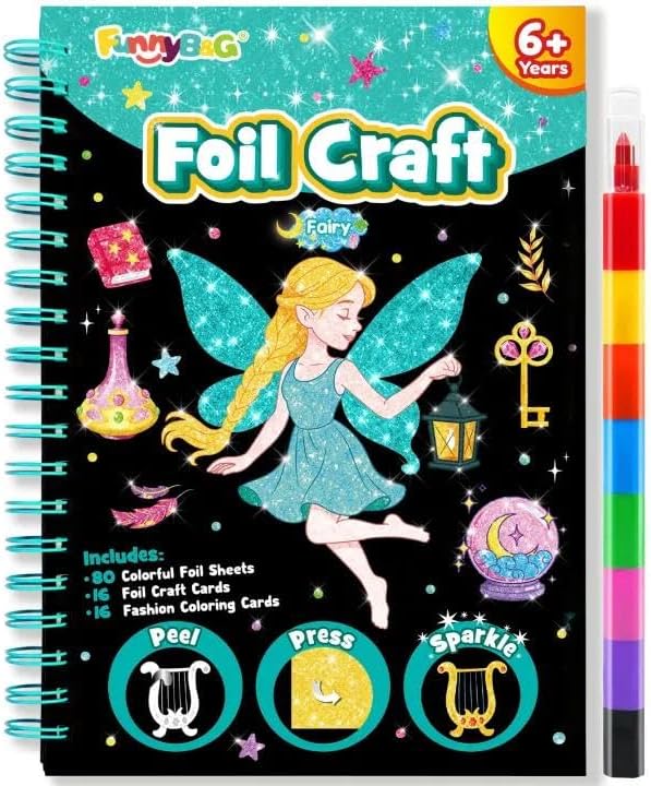 FUNNYB&G Foil Art Crafts for Kids Ages 4-8: Mother's Day 2026, Birthday Gift for Girls, Art and Crafts Supplies, Party Favors, Creative Toys for Girls 4 5 6 7 8 9 Years Old (Fairy)