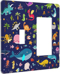Kids Boys Cartoon Dinasour Theme 2 Gang Single Toggle/Decorator Combination Light Switch Cover Nursery SeDecorative Combo 1-Toggle/1-GFCI/Rocker Wall Plate Cover