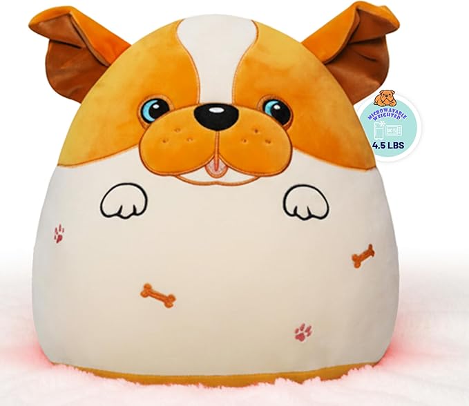 Weighted Heating Bulldog Stuffed Animals - 16 Inch Big Weighted Dog Plush Puppy Pillow Unscented Heating and Cool Animal Pad Plushies on Sofa Pillow Warmth Gift for Kid Teen Adult 4.5Lbs