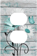 Teal White Daisy Flower Butterfly On Rustic Wood Board Outlet Covers 1 Gang Duplex Light Switch Cover Decorative Switch Plates Electrical Receptacle Faceplate Wall Plate for Farmhouse Bedroom Decor