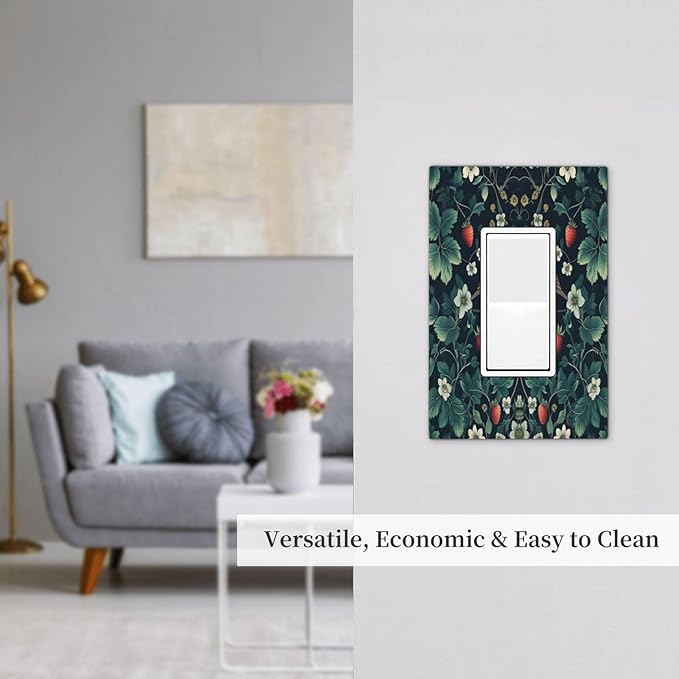 Decorative Outlet Covers Strawberry Birds Flowers Plant Morris Floral 1 Gang Single Rocker Light Switch Cover Plate Wall Plates GFCI Faceplate for Bedroom Farmhouse Decor
