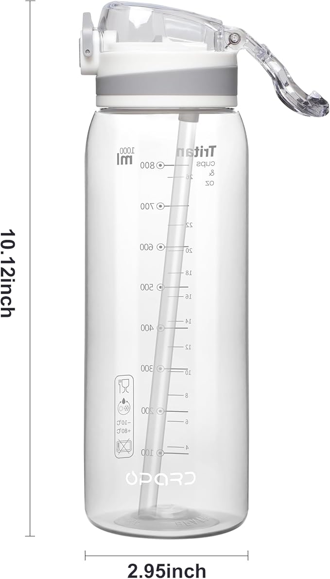 Opard Peak 1000 ml/34 oz Water Bottle with Straw Cap, BPA-Free, Leak Proof Flip Top Bottle