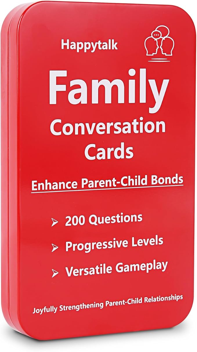 Happytalk Conversation Cards for Kids - 200 Engaging Questions for Family Game Night, Road Trips & Therapy Games, Perfect for Quality Family Time & Fun Conversations