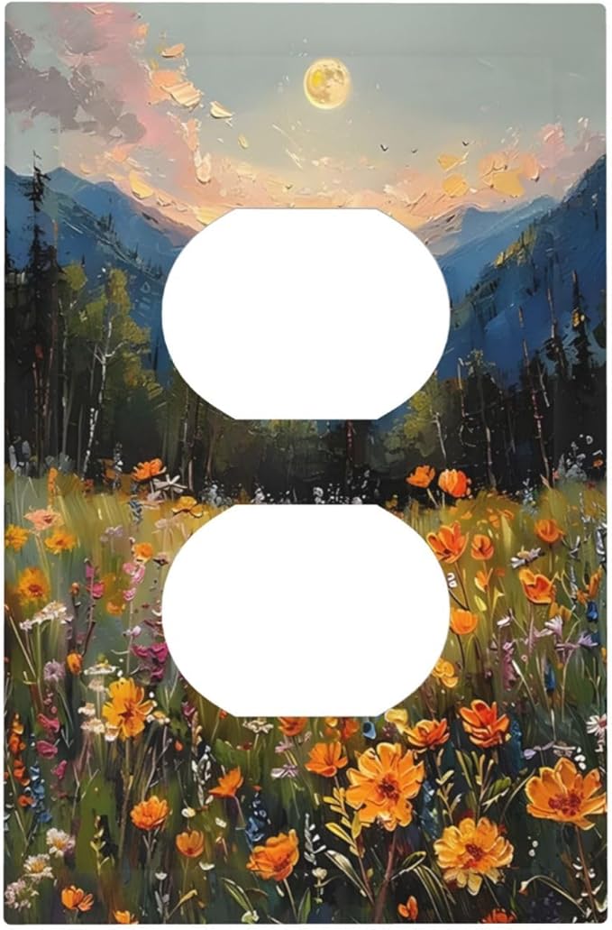Sunset Wild Flower Field Floral Nature Landscape Outlet Covers 1 Gang Duplex Light Switch Cover Decorative Switch Plates Electrical Receptacle Faceplate Wall Plate for Farmhouse Bedroom Decor