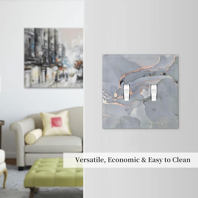 Gray And Gold Marble Abstract Luxury Print Decorative Switch Plates 2 Gang Double Toggle Outlet Light Switch Cover Wall Plate Electrical Faceplate for Bathroom Kitchen Bedroom Decor