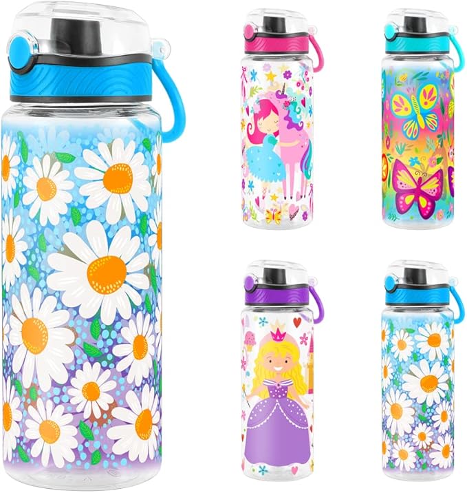 Home Tune Cute Water Bottle for School Kids Girls, BPA FREE Tritan & Leak Proof & Easy Clean & Carry Handle, 23oz/ 680ml - Daisy
