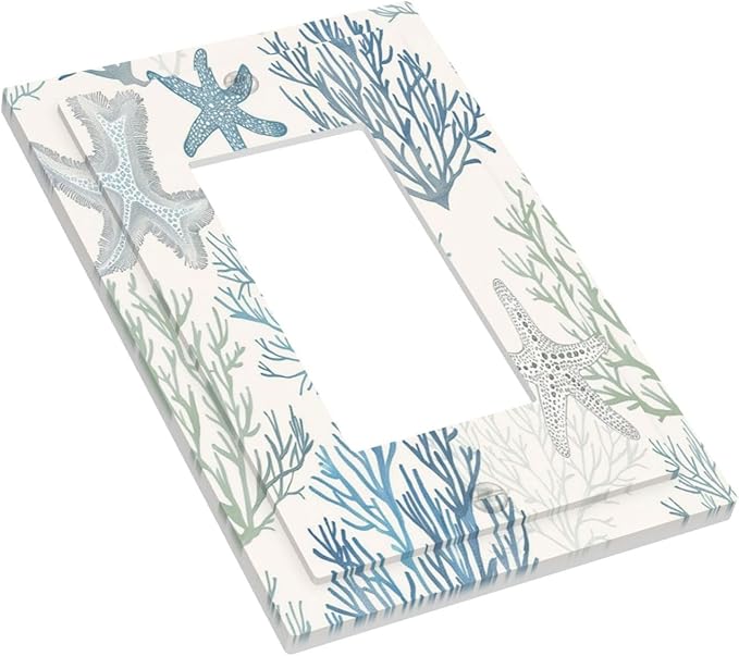 Decorative Outlet Covers Ocean Beach Theme Starfish Seashell Coral 1 Gang Single Rocker Light Switch Cover Plate Wall Plates Gfci Faceplate For Bathroom Kids Room Decor