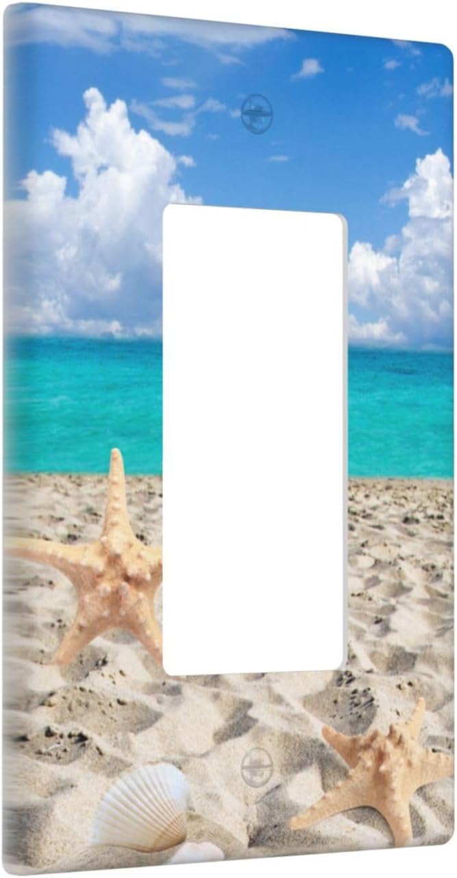 Beach Blue Ocean Single Gang Rocker Light Switch Cover Plates Decorative Outlet Covers, 1 Gang Rocker Wall Plate