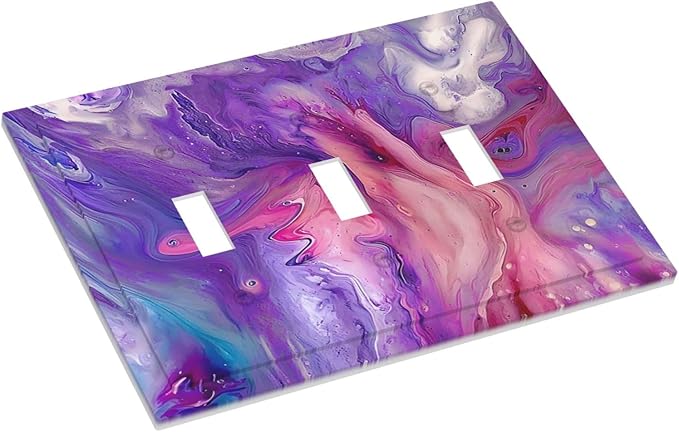 Liquid Marble Modern Abstract Texture Abstract Purple Paint Wall Art Decorative Switch Plates 3 Gang Wall Plate Faceplate Electrical Wall Panels Triple Toggle Light Switch Cover for Office Living Room