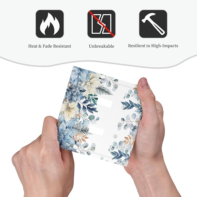 Blue Vine Snowflake Plants Leaves Floral Flowers Decorative Switch Plates 2 Gang Double Toggle Outlet Light Switch Cover Wall Plate Electrical Faceplate for Bedroom Living Room Decor