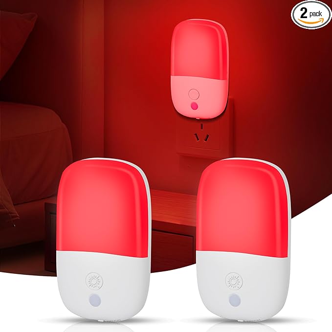 echosari 670nm Red Light Night Light for Sleep, 2 Pack Red Night Lights with Dusk to Dawn Sensor, LED Night Light Plug into Wall for Baby Nursery Kids Adults Bathroom Bedroom
