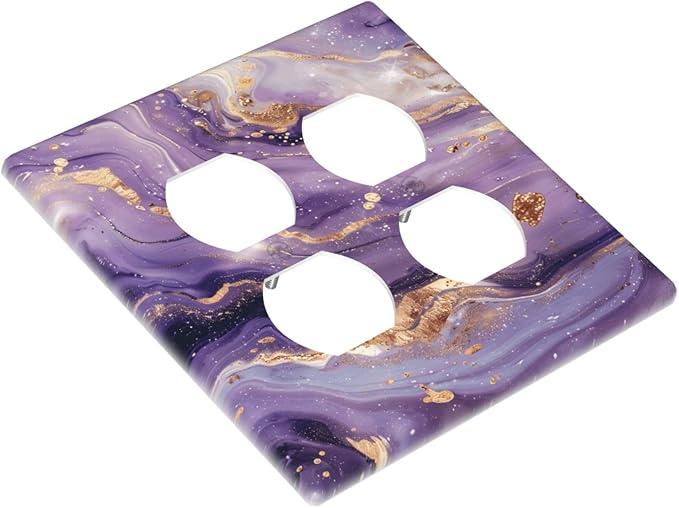 Luxury Marble Texture Purple And Gold Abstract Print Outlet Covers 2 Gang Double Duplex Decorative Light Switch Covers Electrical Wallplates Socket Faceplate for Bathroom Home Decor