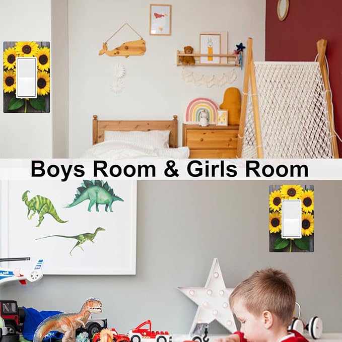 Sunflower Floral Wood 1-Gang Rocker Wall Plate, Yellow Sunflower Switch Plate for Kitchen, Bedroom, Farmhouse & Sunroom