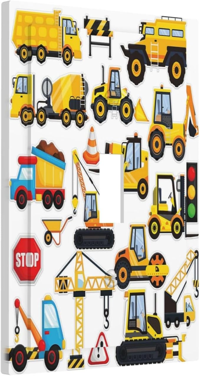 Yellow Truck Cartoon Transportation 1 Gang Light Switch Cover Decorative Single Toggle Wall Plate Switchcovers Electrical Switchplate Home Decor for Kidroom Living Room Bedroom Decorate