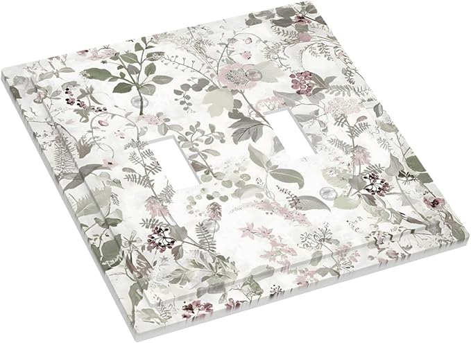 Boho Floral Leaf Vintage Watercolor Flower Decorative Switch Plates 2 Gang Double Toggle Outlet Light Switch Cover Wall Plate Electrical Faceplate for Farmhouse Bedroom Decor