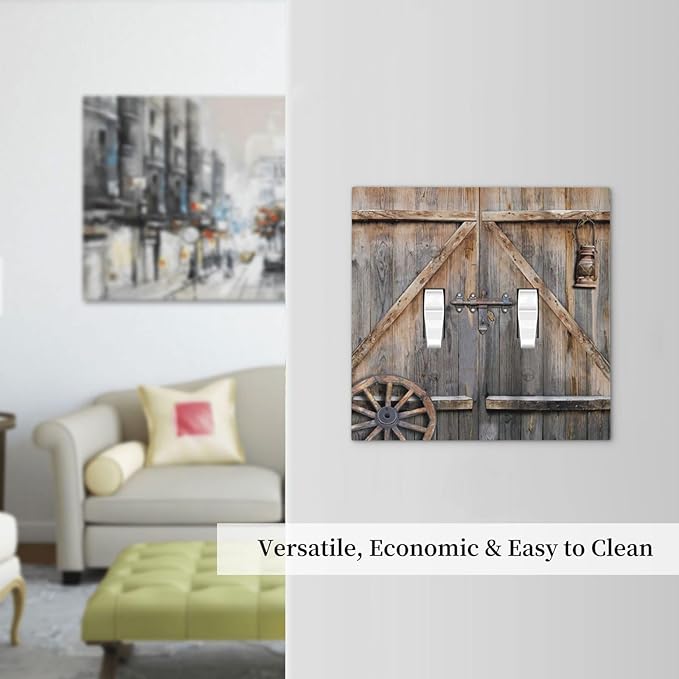 Wood Garage Barn Door Cabin 2 Gang Double Toggle Outlet Light Switch Cover Wall Plate Electrical Faceplate Decorative Dual Device Switchplate