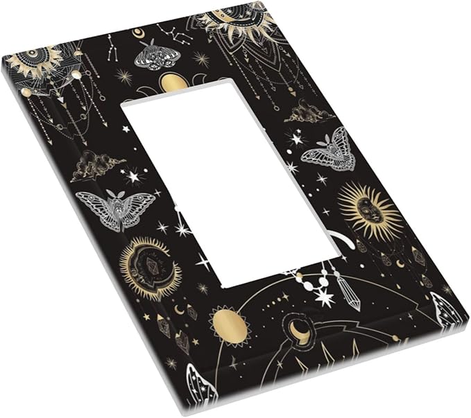 White Cat Tarot Moon Phases Moth Celestial Gothic Decorative Outlet Covers 1 Gang Single Rocker Light Switch Cover Plate Wall Plates GFCI Faceplate for Kids Room Bedroom Decor