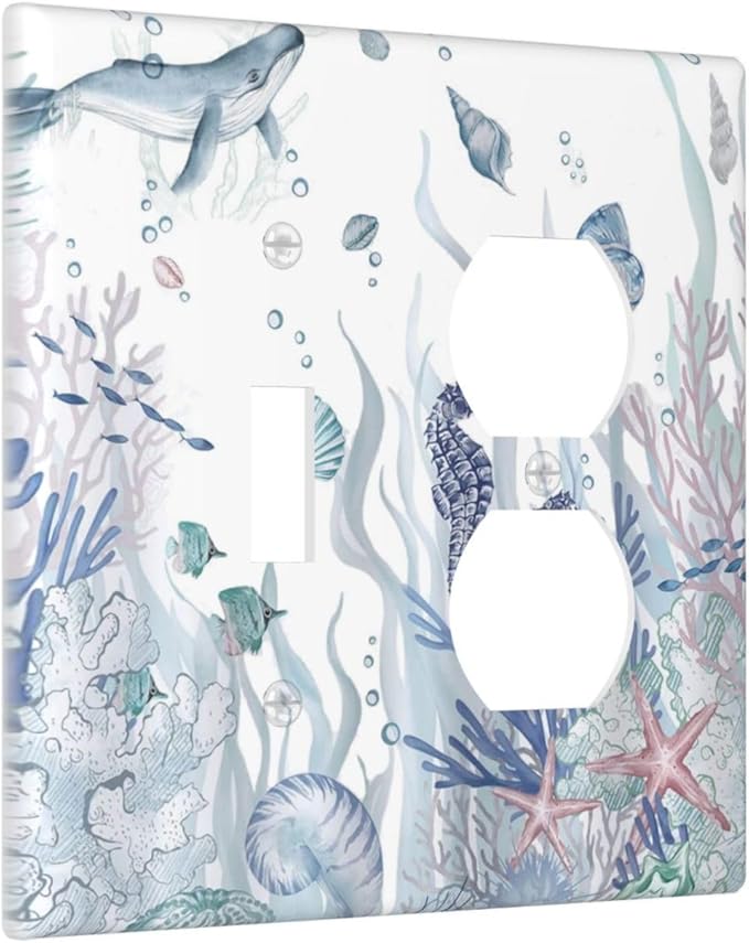 Ocean Themed Coral Seahorse Seashell Starfish Beach Wallplates 1 Toggle 1 Duplex Switch Plate Electrical GFCI Faceplate Decorative Light Switch Covers for Bathroom Home Decor