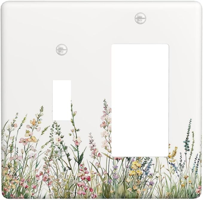 Outlet Covers Boho Wildflower Green Leaves Rustic Floral Botanical 1 Toggle 1 Rocker Combination Decorative Wall Plate Light Switch Cover Plate Electrical Switch Plates for Bedroom Decor