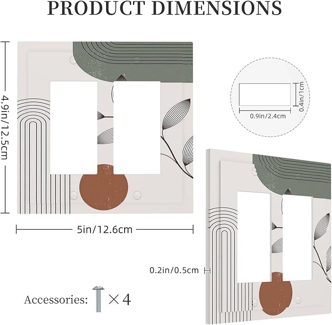 Decorative Outlet Covers Sage Green Boho Nature Art Minimalist Geometric Plant 2 Gang Double GFCI Rocker Electrical Wall Panels Light Switch Cover Plate for Bedroom living Room Decor