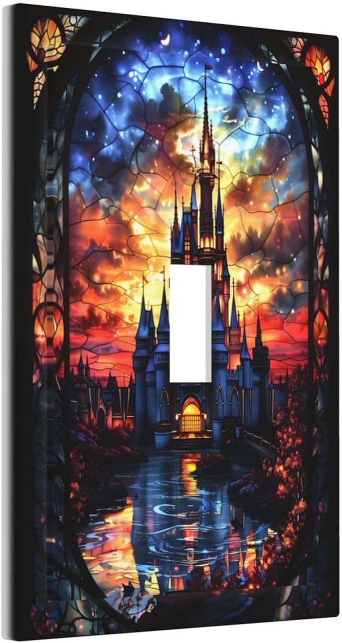 Medieval Fantasy Castle Magic Academy Decorative Light Switch Cover 1 Gang Single Toggle Device Electrical Faceplate Switchplates Decorator Outlet Wall Plate for Kids Room Bedroom Decor