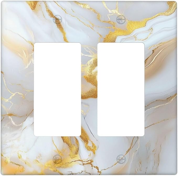 Decorative Outlet Covers Abstract Gold Marble Design with White & Gold 2 Gang Wall Plate Double Rocker Light Switch Cover Switch Plate Cover for Modern Luxurious Decor