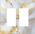 Decorative Outlet Covers Abstract Gold Marble Design with White & Gold 2 Gang Wall Plate Double Rocker Light Switch Cover Switch Plate Cover for Modern Luxurious Decor