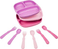 Re-play 3x3 Divided Toddler Plates and Utensils Set - Toddler Forks and Spoons Set - Dishwasher and Microwave Safe - Made in USA - Princess