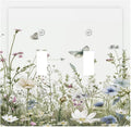 Colorful Wildflowers Daisy Plant Butterfly Floral Decorative Switch Plates 2 Gang Double Toggle Outlet Light Switch Cover Wall Plate Electrical Faceplate for Bed Room Living Room Decor