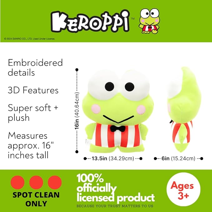 Keroppi Bedding Super Soft Cozy Decorative Cuddle Pillow, (Officially Licensed Product) By Franco Collectibles