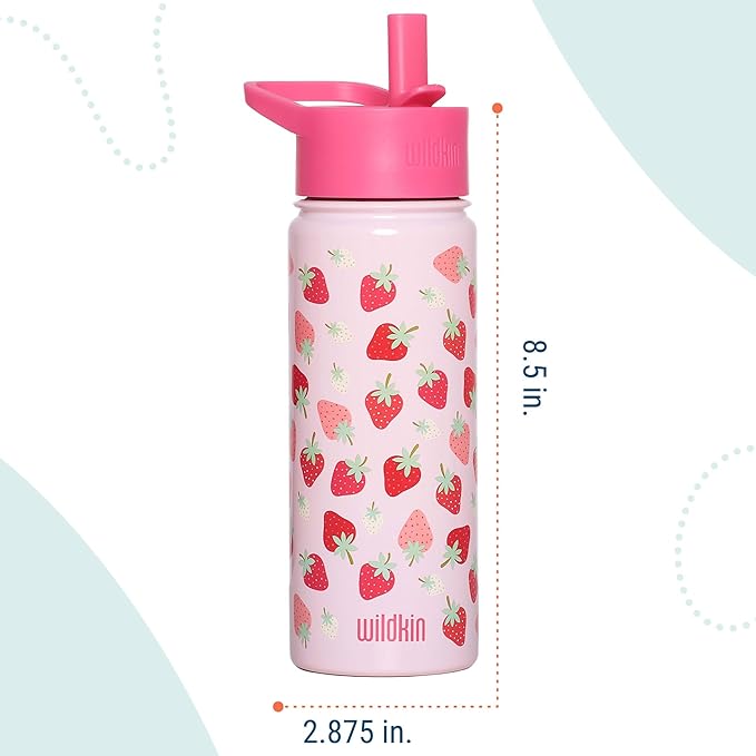 Wildkin Kids 18oz Stainless Steel Water Bottle – BPA-Free, Leakproof, Insulated, Easy-Clean - Strawberry Patch