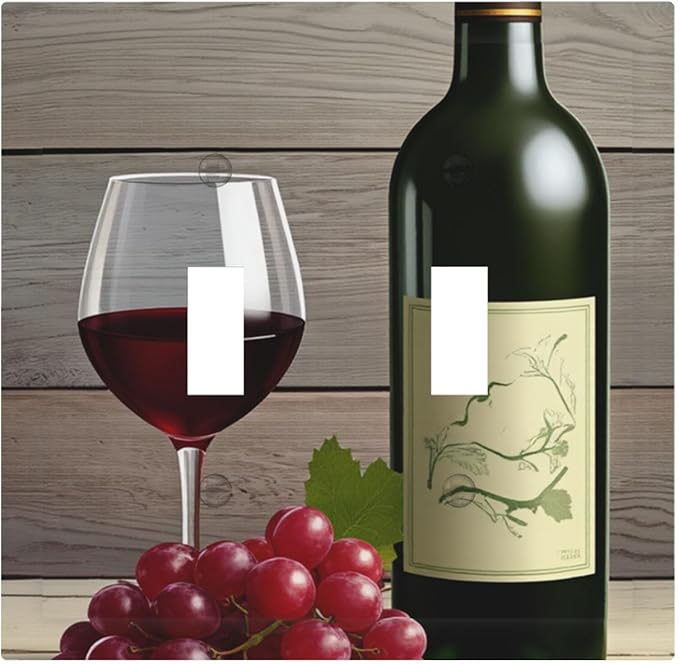 Rustic Wine & Grape Vineyard Scene Double Toggle Switch Cover - 2-Gang Standard US Size Wine Lover's Home Light Switch Covers for Kitchen Decor