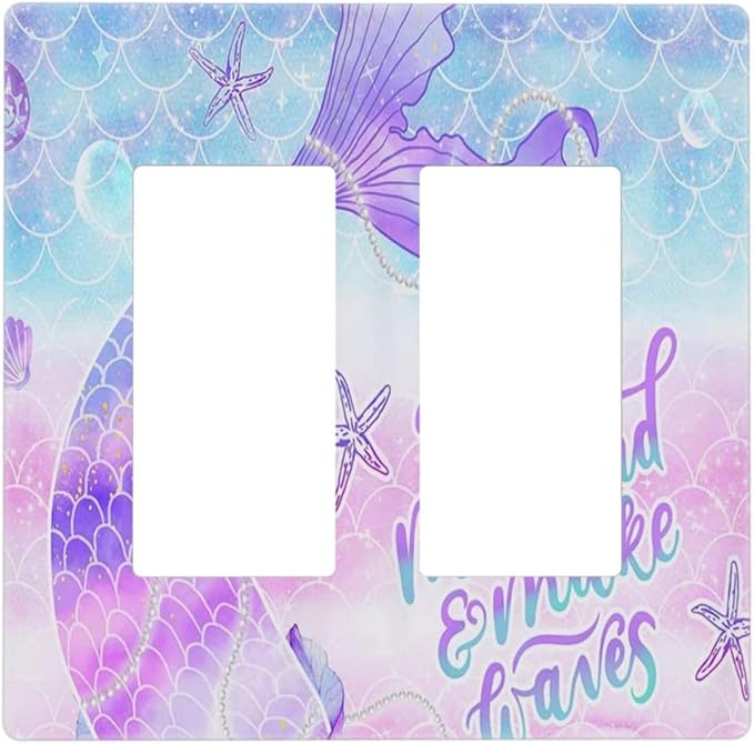 Purple Mermaid Tail Scales 2 Gang Double GFCI Rocker Rocker/Decorator Light Switch Cover Decorative Outlet Wall Plate Electrical Faceplate Screwless