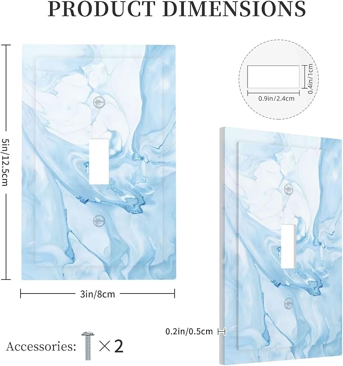 Navy Blue Sea Waves Spilled Ink Marble Simplicity Print Decorative Light Switch Cover 1 Gang Single Toggle Device Electrical Faceplate Switchplates Decorator Outlet Wall Plate for Bathroom Living Room