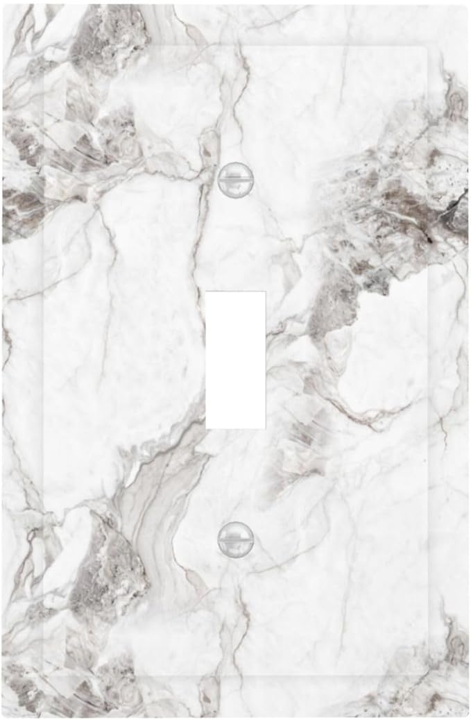 White And Gray Marble Patterns Texture Abstract Print Decorative Light Switch Cover 1 Gang Single Toggle Device Electrical Faceplate Switchplates Decorator Outlet Wall Plate for Bathroom Kitchen Decor