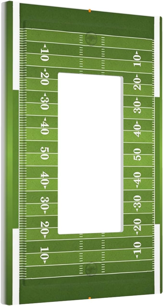 Football Field Single Rocker Switch Cover - 1-Gang Standard US Size Game Day Gridiron Light Switch Covers, Vintage Football Design for Boys Room Decor
